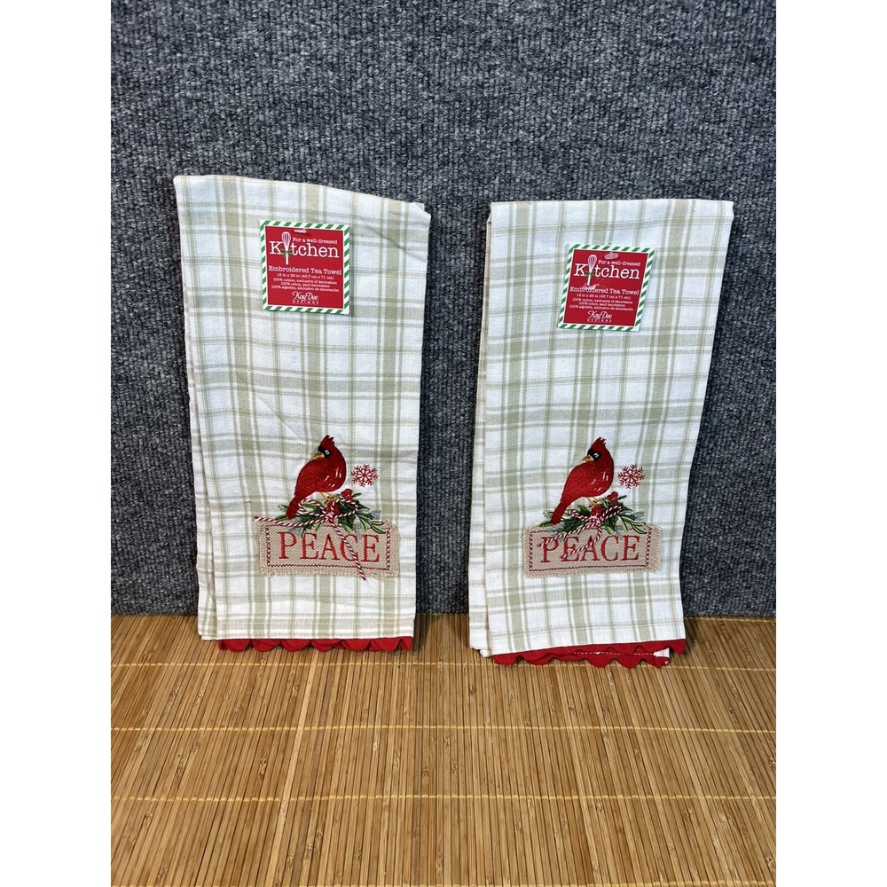 2-KAY‎ DEE DESIGNS Cardinal and PEACE~Dual Purpose Terry Towels~16"x26″